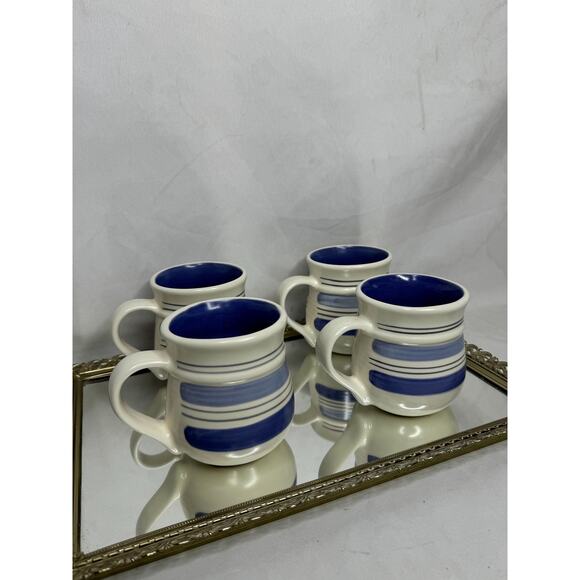 Set of Four Vintage Pfaltzgraff “Rio” Coffee Cups Blue and White Stoneware Mugs - Picture 2 of 8